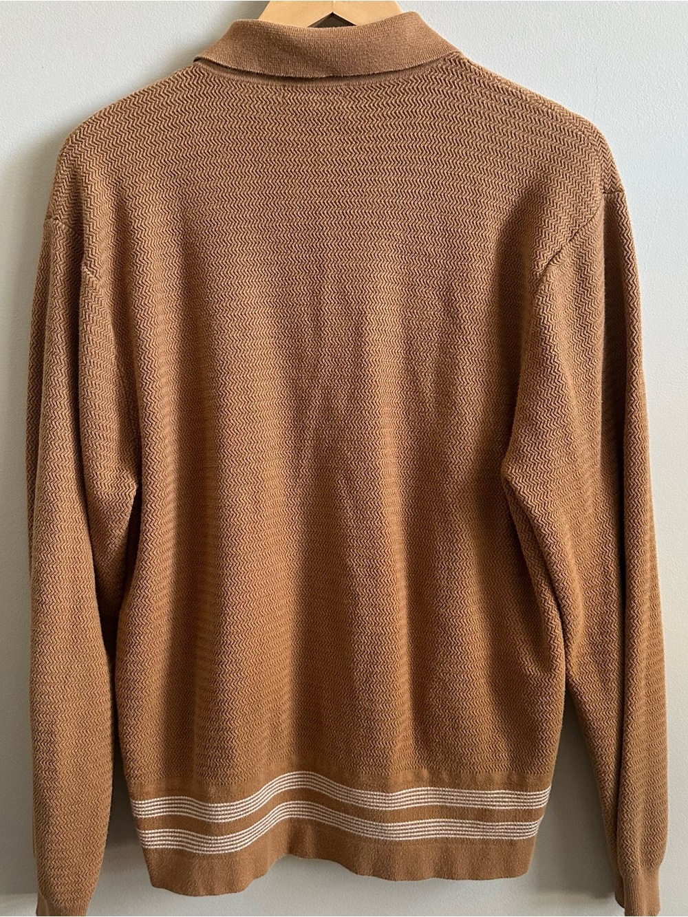Madewell Men's 100% Cotton Knit Polo Cardigan Sweater Brown Cream Medium - Picture 6 of 8